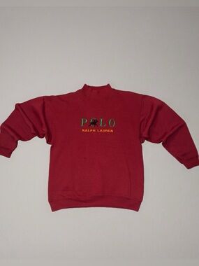 80s vintage Polo Ralph Lauren Red Crewneck Sweatshirt with Green Logo